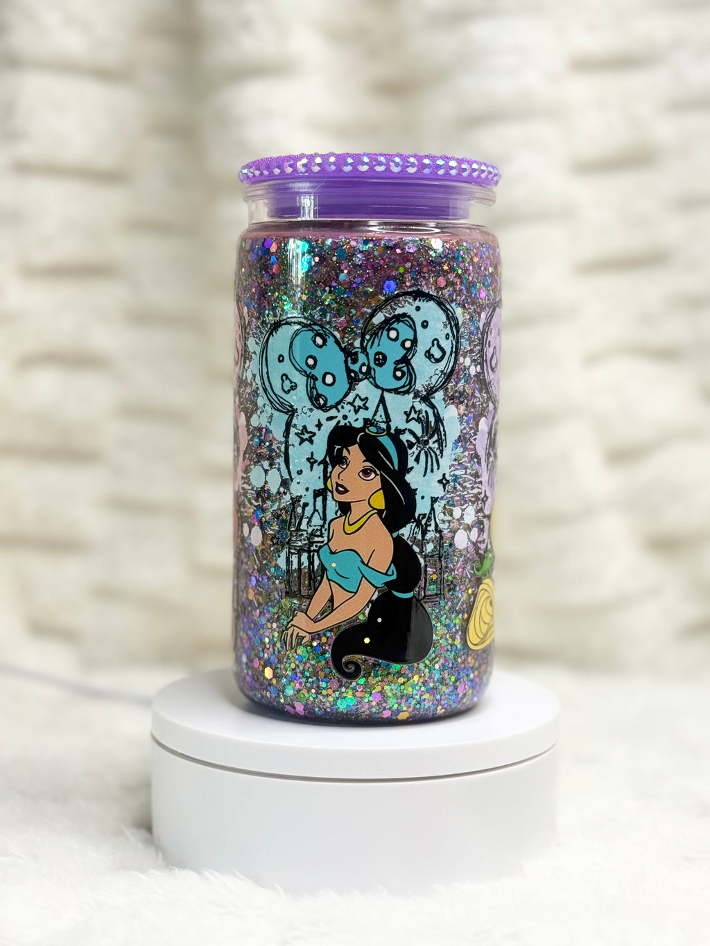 16 oz. Princesses Slow Glitter Snow Globe Tumbler w/ Bling Lid