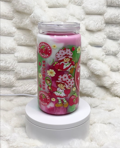 16 oz. Strawberry Shortcake Marble Colors/Swirl Snow Globe Tumbler w/ Bling Lid
