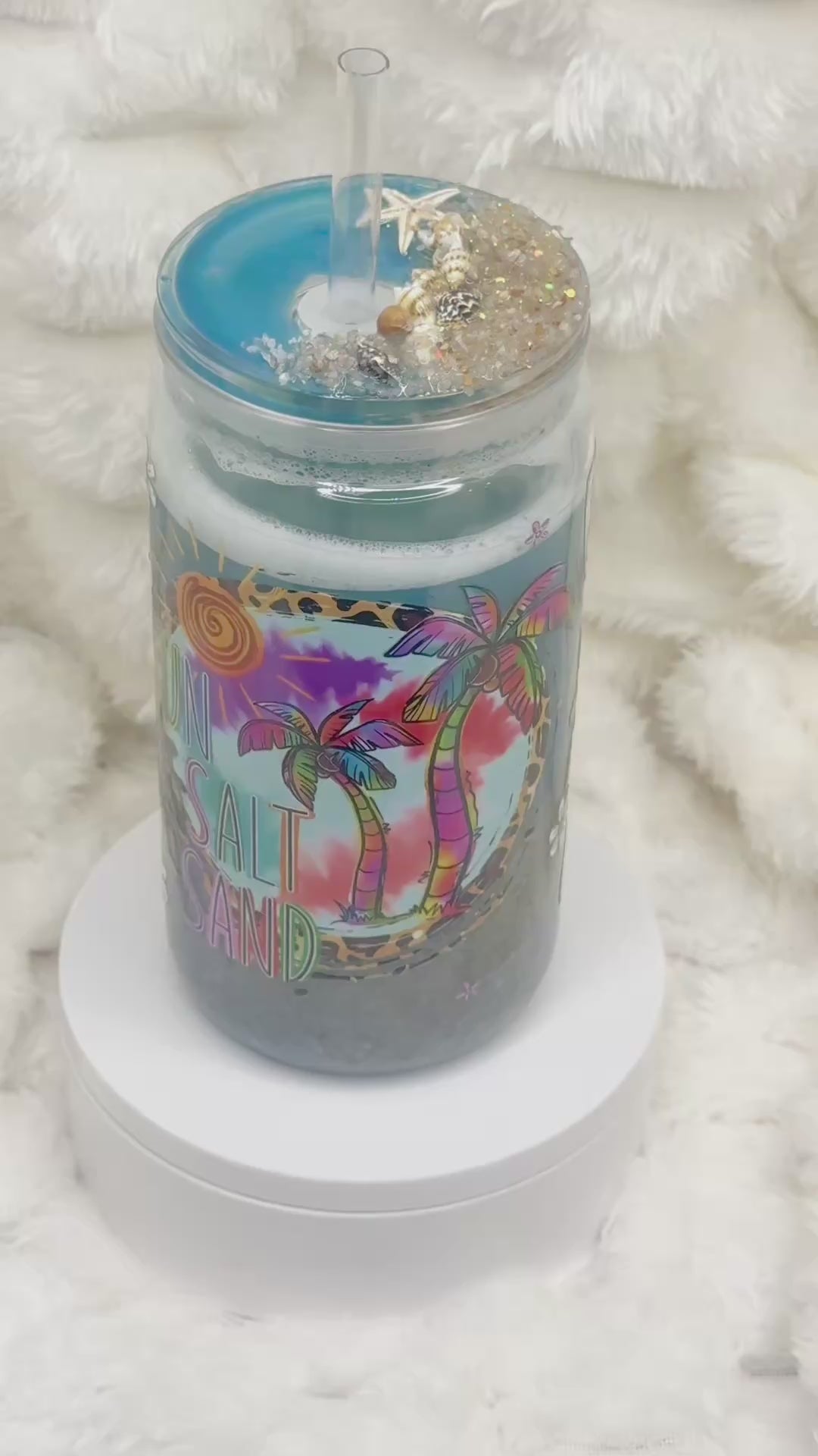 16 oz. Sun, Salt, & Sand Beach Snow Globe Tumbler with Beachy Lid