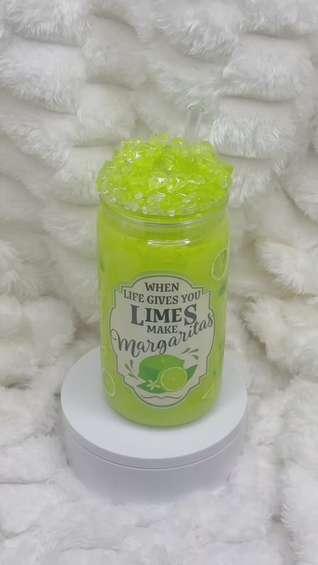 16 oz. Make Limes Into Margaritas Slushie Snow Globe Tumbler with Matching Lid